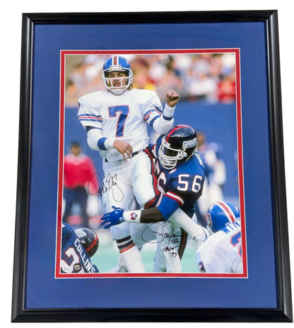 John Elway Lawrence Taylor Signed 16x20 Photo Framed Auto OA Triumph COA HOF