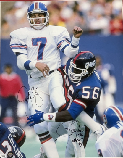 John Elway Lawrence Taylor Signed 16x20 Photo Framed Auto OA Triumph COA HOF