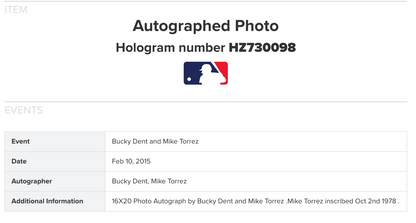 Bucky Dent Mike Torrez Signed 16x20 Framed HR Photo 10/2/78 ins Auto Steiner MLB
