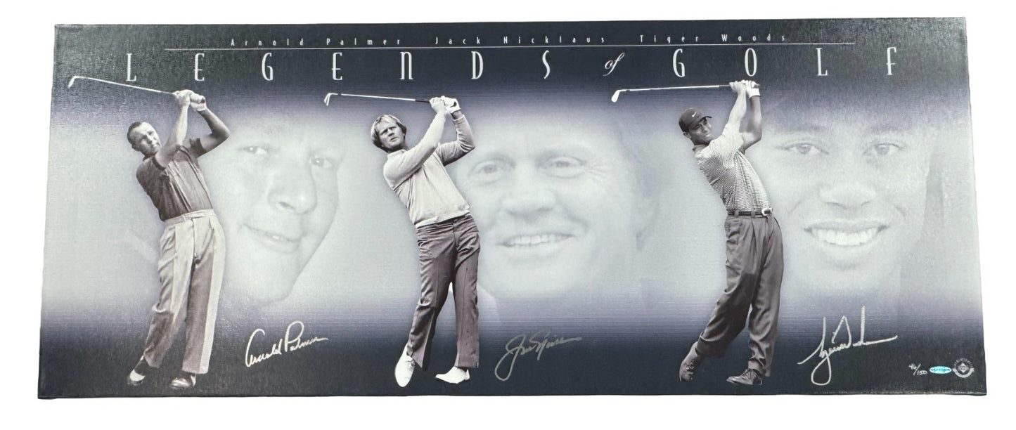 Tiger Woods Nicklaus Palmer Signed Stretched Canvas /150 Golf Legends Auto UDA