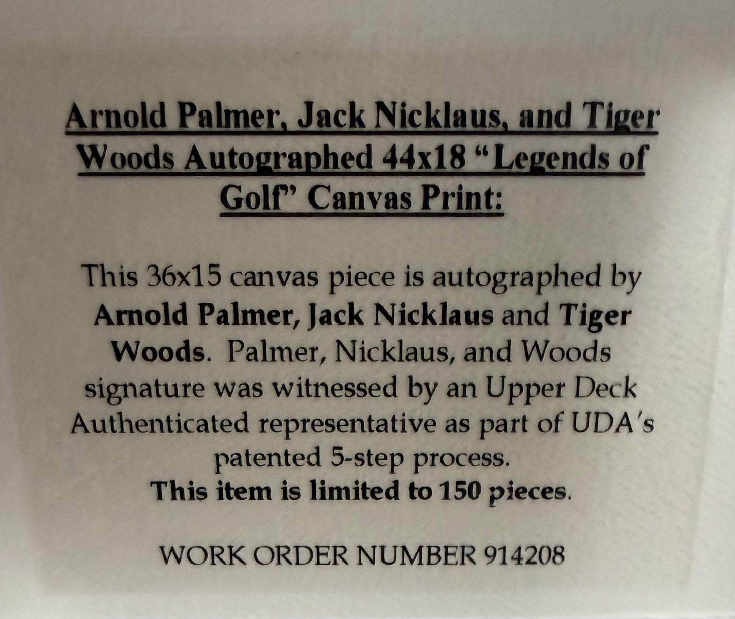 Tiger Woods Nicklaus Palmer Signed Stretched Canvas /150 Golf Legends Auto UDA