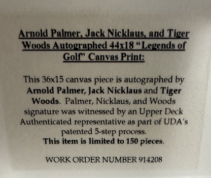 Tiger Woods Nicklaus Palmer Signed Stretched Canvas /150 Golf Legends Auto UDA