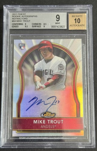 2011 Mike Trout Topps Finest Refractor Rookie /499 BGS 9 /10 Auto Mint Rc