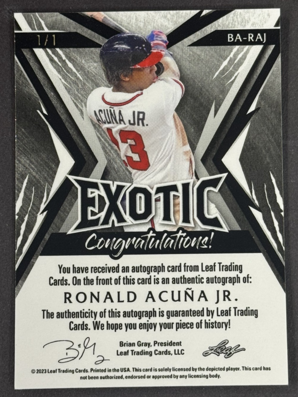 2022 Leaf Exotic 1/1 Ronald Acuna Jr. Auto #BA-RAJ Atlanta Braves Mint ROY