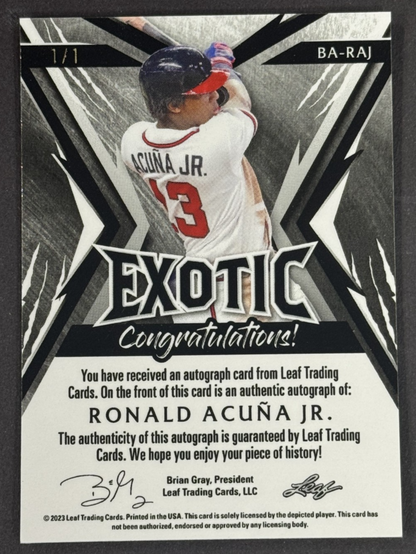 2022 Leaf Exotic 1/1 Ronald Acuna Jr. Auto #BA-RAJ Atlanta Braves Mint ROY