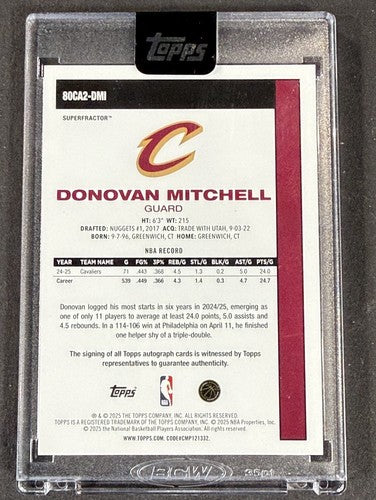 2025 /26 Topps Donovan Mitchell 1980 /81 Chrome Veteran Superfractor 1/1 Mt Auto