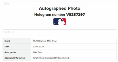 Mike Trout signed 16x20 Framed photo NY State of Mind auto Citified MLB Holo /10