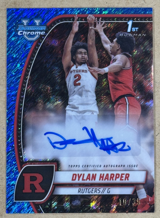 2024-25 Bowman U Dylan Harper Blue Shimmer RC Auto /35 Rutgers SA Spurs Mint