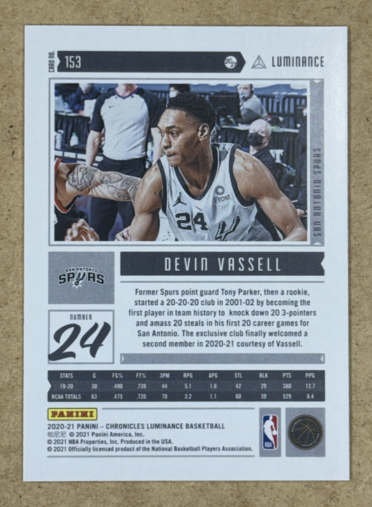 2020-21 Panini Chronicles Luminance Devin Vassell Gold 7/10 #153 RC Spurs Mint