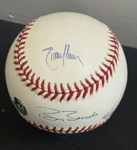 Barry Bonds & Randy Johnson Signed MLB Baseball 5x Cy MVP Stat Auto Goldin Coa