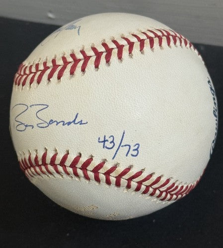 Barry Bonds & Randy Johnson Signed MLB Baseball 5x Cy MVP Stat Auto Goldin Coa