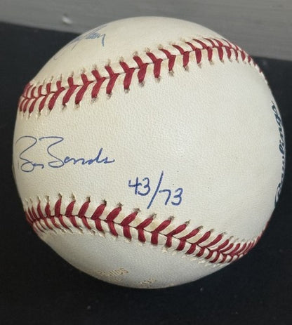 Barry Bonds & Randy Johnson Signed MLB Baseball 5x Cy MVP Stat Auto Goldin Coa