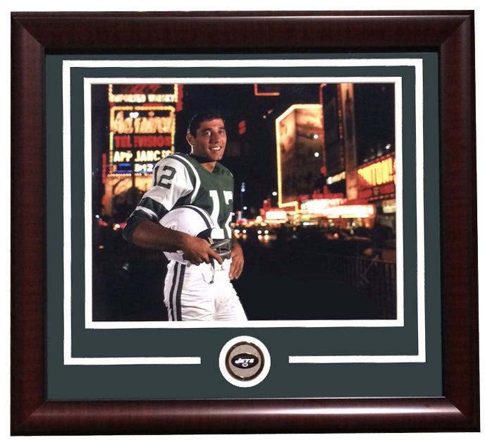 Joe Namath Framed 11x14 NY Jets Rookie Times Square Broadway Photo w/Coin