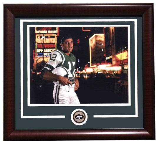 Joe Namath Framed 11x14 NY Jets Rookie Times Square Broadway Photo w/Coin