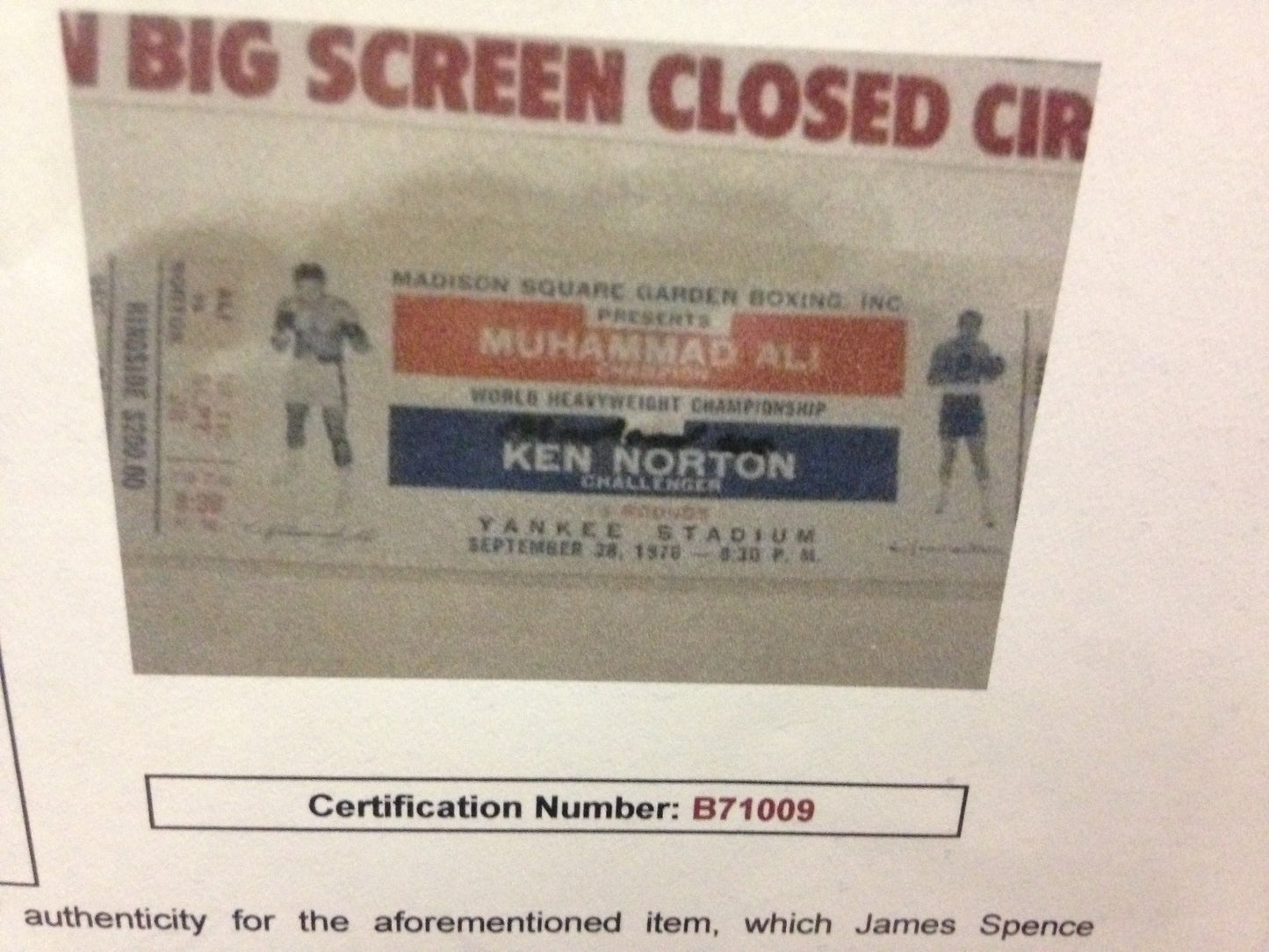 Muhammad Ali signed heavyweight title fight ticket framed auto fight poster JSA