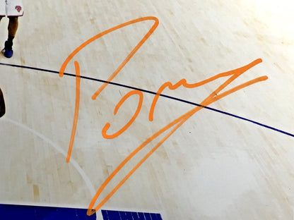 Kristaps Porzingis Knicks signed 16x20 dunk photo framed orange auto Steiner Coa