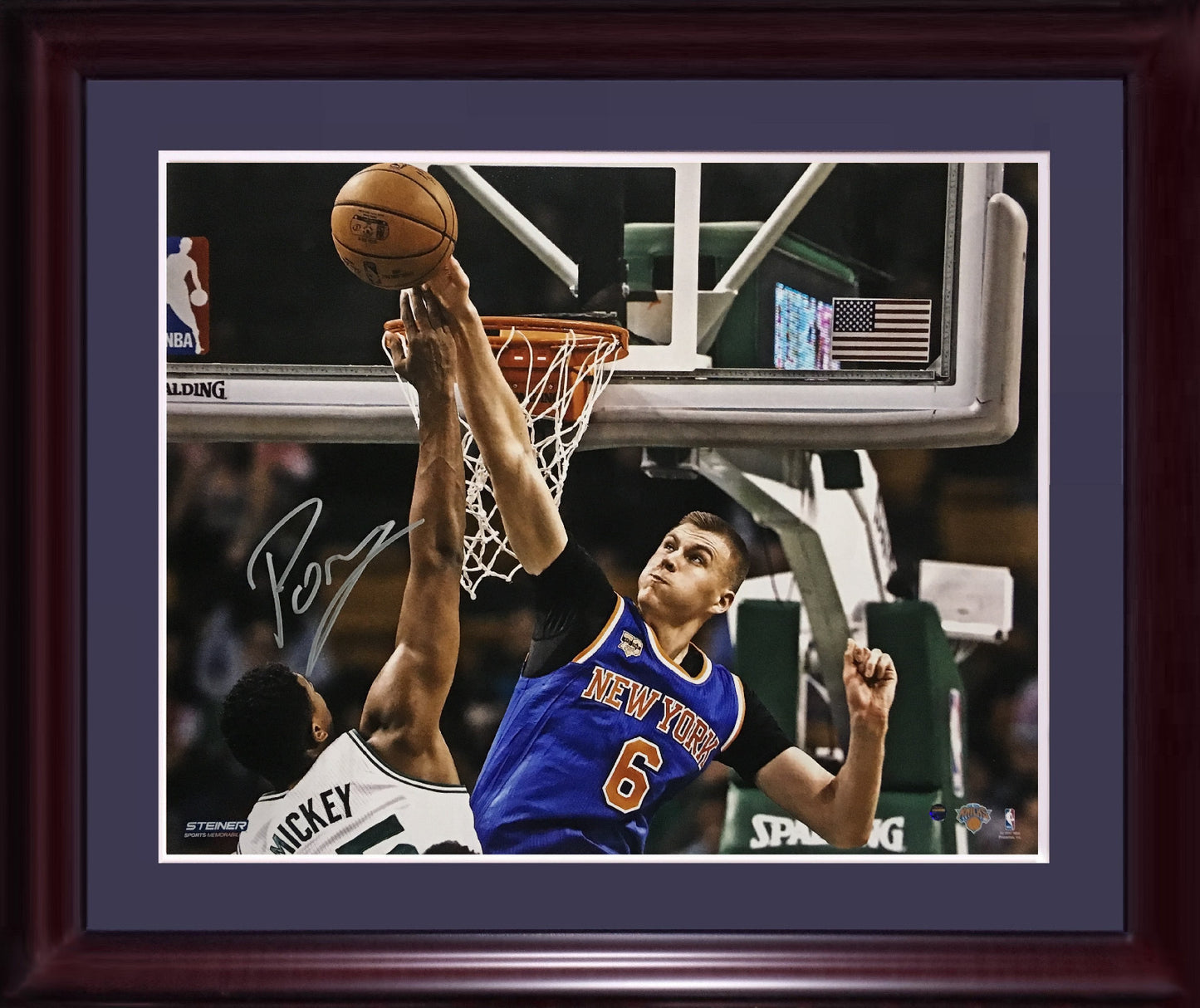 Kristaps Porzingis signed 16x20 block photo framed Rookie Autograph Steiner Coa