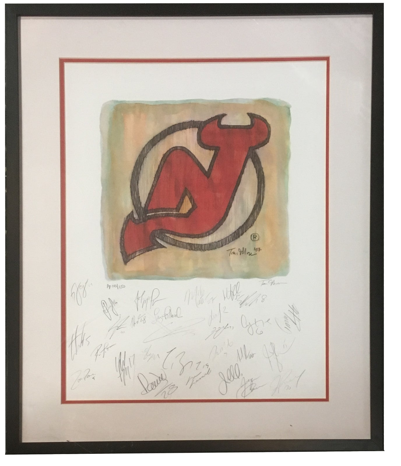 2007-08 NJ Devils team signed Stanley Cup litho 29 auto Martin Brodeur COA /150