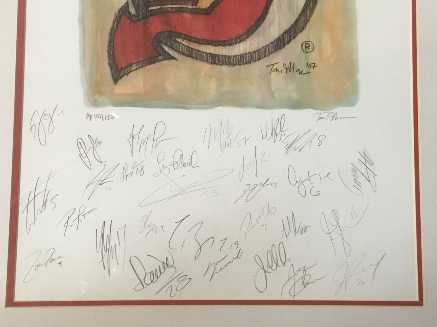 2007-08 NJ Devils team signed Stanley Cup litho 29 auto Martin Brodeur COA /150