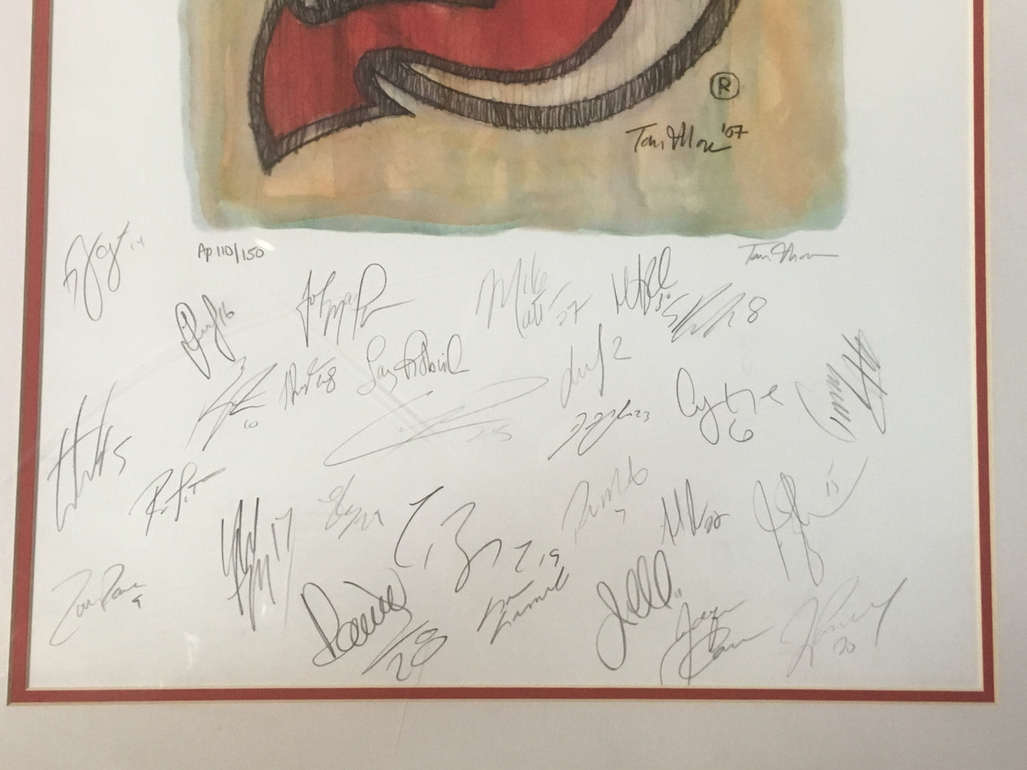 2007-08 NJ Devils team signed Stanley Cup litho 29 auto Martin Brodeur COA /150