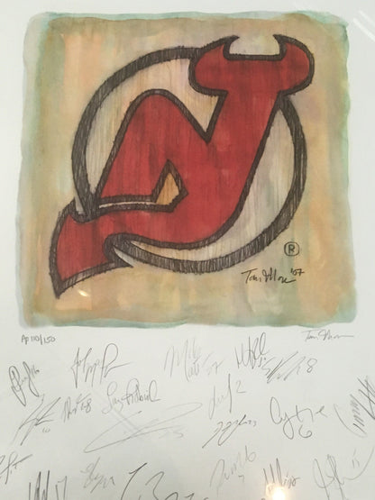 2007-08 NJ Devils team signed Stanley Cup litho 29 auto Martin Brodeur COA /150