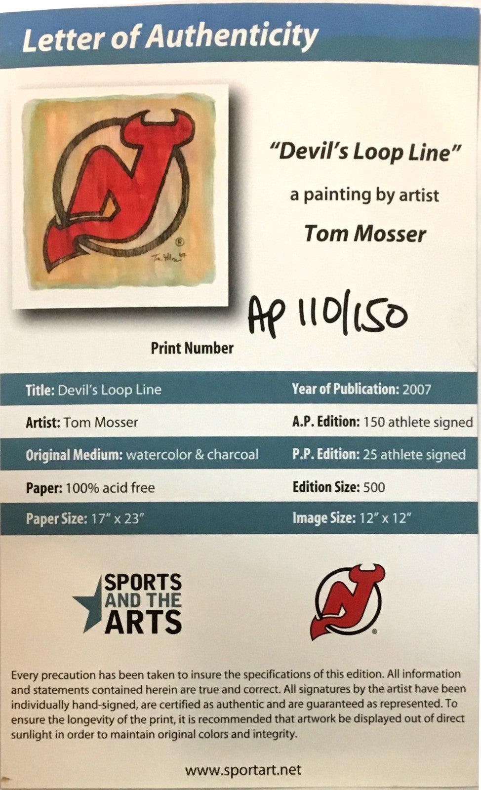 2007-08 NJ Devils team signed Stanley Cup litho 29 auto Martin Brodeur COA /150