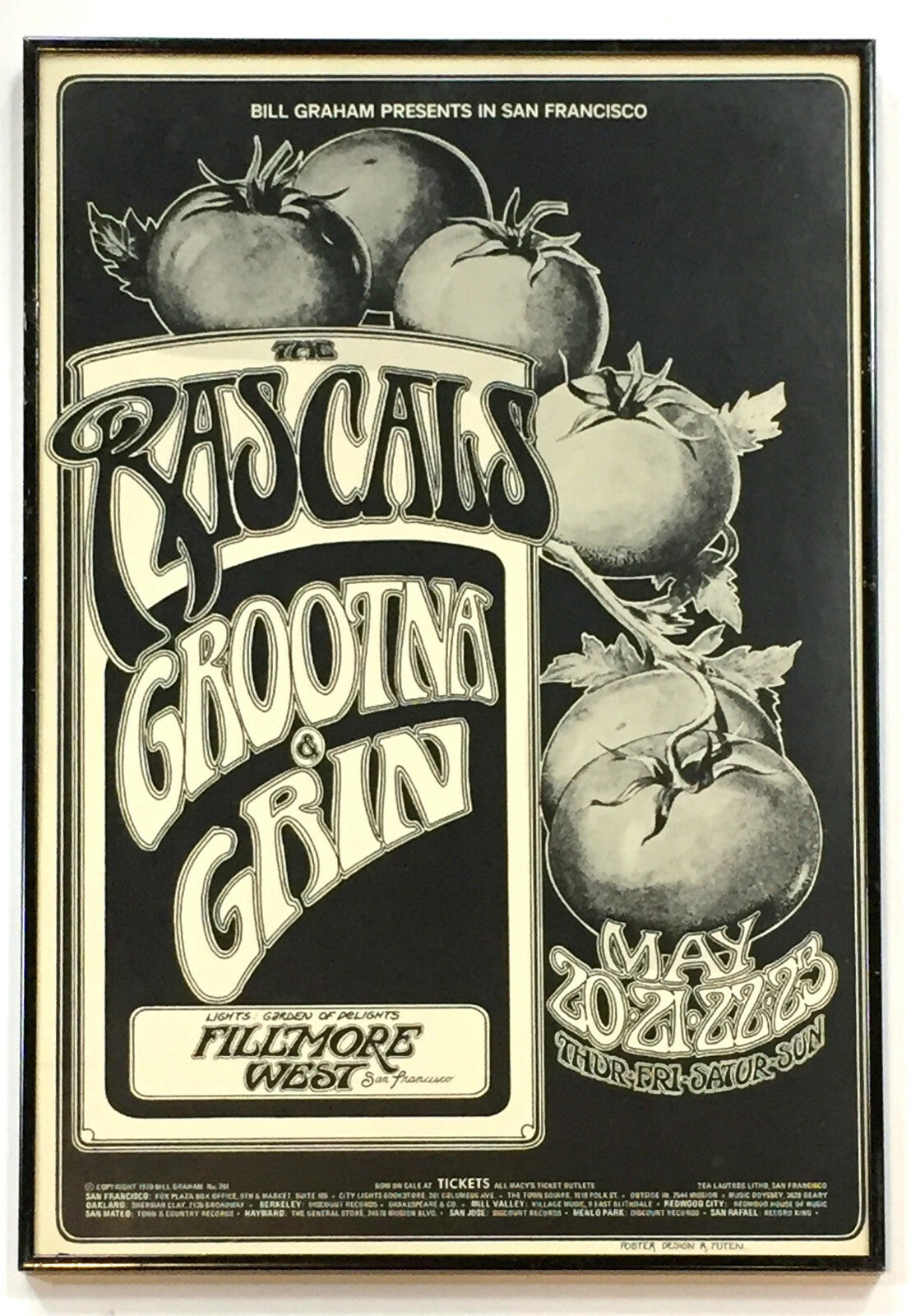 Rascals Original 1970 Filmore West Concert Poster 14x21 Framed Rare COA
