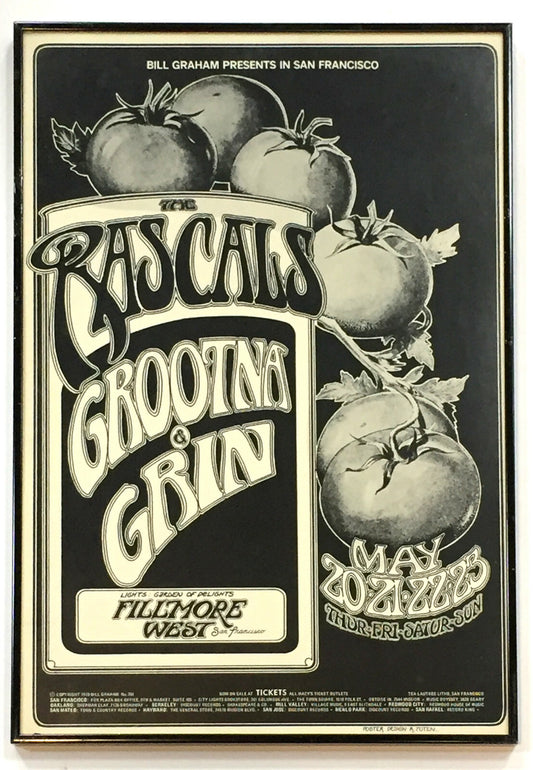 Rascals Original 1970 Filmore West Concert Poster 14x21 Framed Rare COA