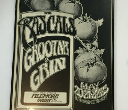 Rascals Original 1970 Filmore West Concert Poster 14x21 Framed Rare COA
