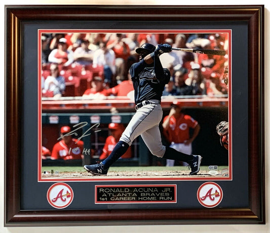 Ronald Acuna Braves Signed 16x20 Framed Photo 1st HR Autograph Mint JSA COA Roy