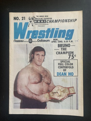 wwwf championship wrestling program 1974 Nassau Coliseum Bruno The Champion