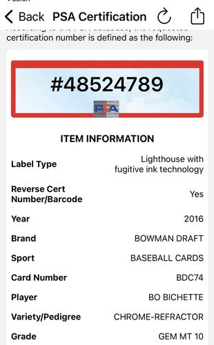 2016 Bowman Draft Bo Bichette 1st Bowman Chrome Refractor Rc PSA 10 GEM MINT