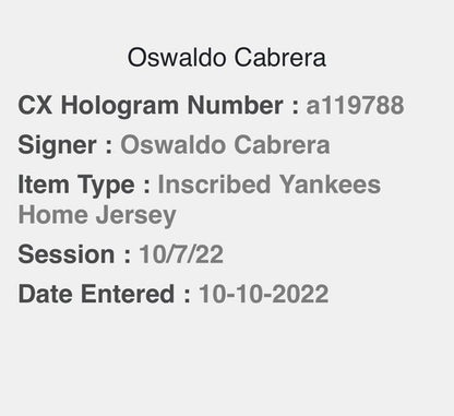 Oswaldo Cabrera Signed MLB Nike Replica Jersey MLB Debut Rookie Auto Steiner COA