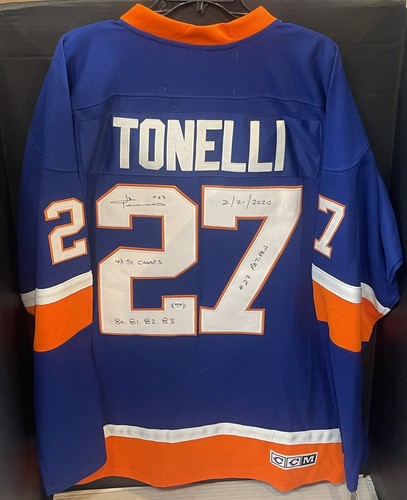 John Tonelli Signed Ny Islanders Stat Jersey #27 Retired 4 Stanley Cup Auto PSA