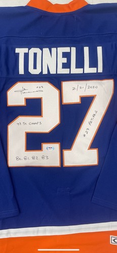 John Tonelli Signed Ny Islanders Stat Jersey #27 Retired 4 Stanley Cup Auto PSA