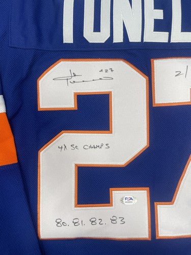 John Tonelli Signed Ny Islanders Stat Jersey #27 Retired 4 Stanley Cup Auto PSA
