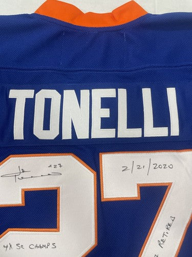 John Tonelli Signed Ny Islanders Stat Jersey #27 Retired 4 Stanley Cup Auto PSA