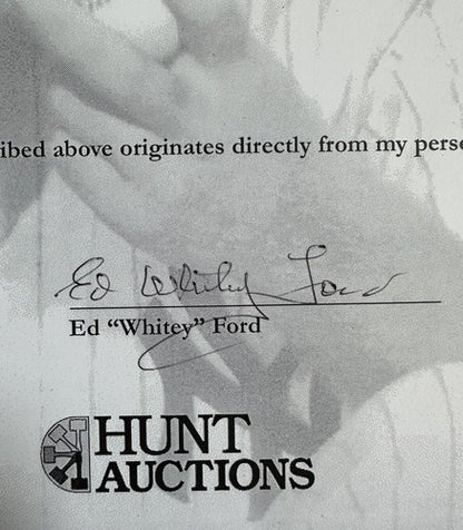 Ed WHITEY FORD Signed Personal Collection Authenticity Letter Hunt Auctions Seal