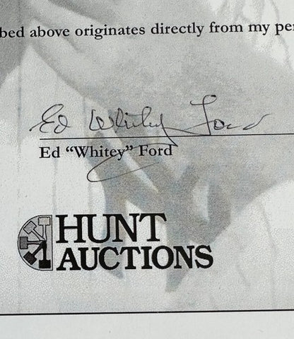 Ed WHITEY FORD Signed Personal Collection Authenticity Letter Hunt Auctions Seal