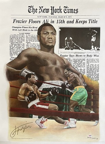 Joe Frazier Signed 27x40 New York Times Canvas Lithograph photo Auto PSA/DNA