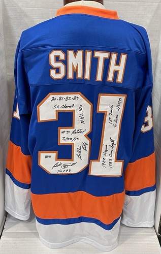 Billy Smith Signed Islanders Blue 9 Stat Jersey Hof Auto Stanley Cup Steiner Coa