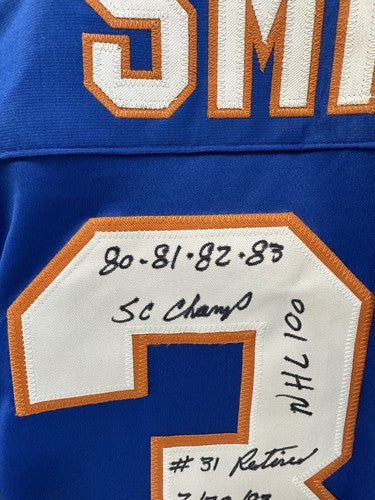 Billy Smith Signed Islanders Blue 9 Stat Jersey Hof Auto Stanley Cup Steiner Coa