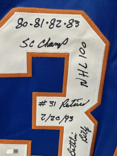Billy Smith Signed Islanders Blue 9 Stat Jersey Hof Auto Stanley Cup Steiner Coa