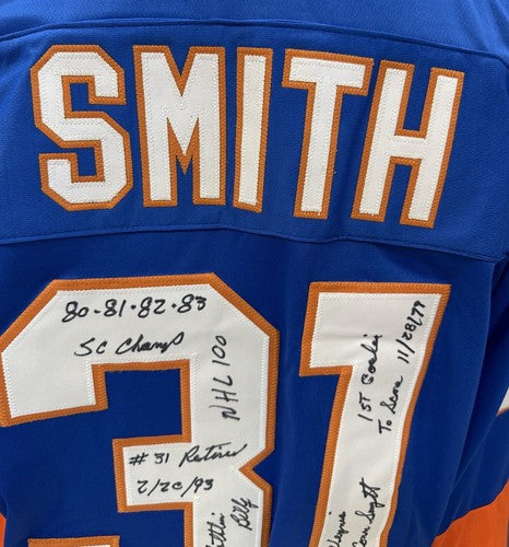 Billy Smith Signed Islanders Blue 9 Stat Jersey Hof Auto Stanley Cup Steiner Coa
