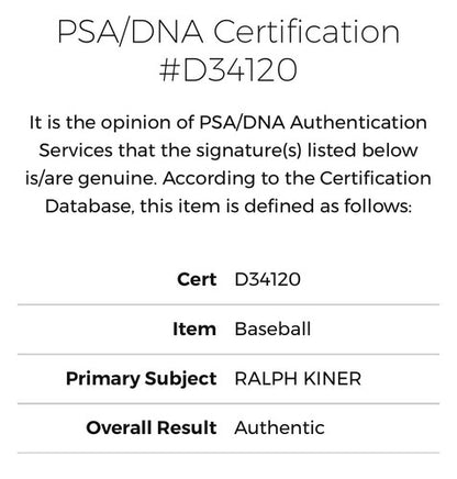 Ralph Kiner Signed Official MLB Baseball Pirates Autograph PSA DNA COA HoF