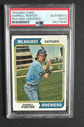 Darrell Porter Signed Original 1974 Topps #194 Brewers Centered Auto Psa Coa