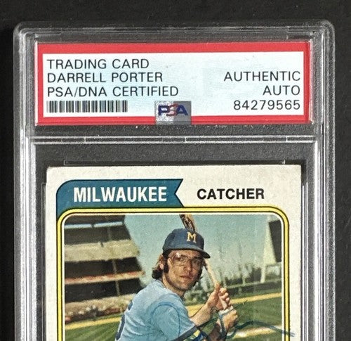 Darrell Porter Signed Original 1974 Topps #194 Brewers Centered Auto Psa Coa
