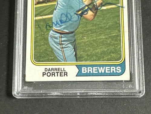 Darrell Porter Signed Original 1974 Topps #194 Brewers Centered Auto Psa Coa