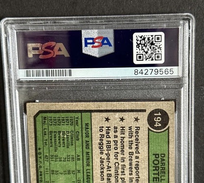 Darrell Porter Signed Original 1974 Topps #194 Brewers Centered Auto Psa Coa