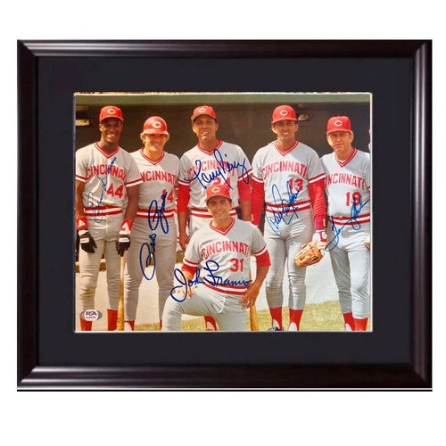 1985 REDS Team Signed 11x14 Photo Framed Pete Rose Eric Davis 6 Auto PSA Coa